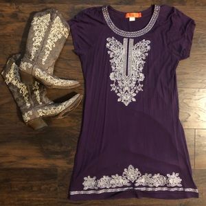 Purple and silver embroidered dress